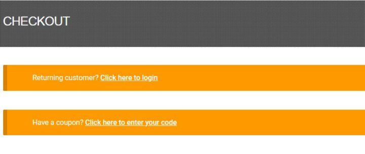 Returning customer login and coupon code area