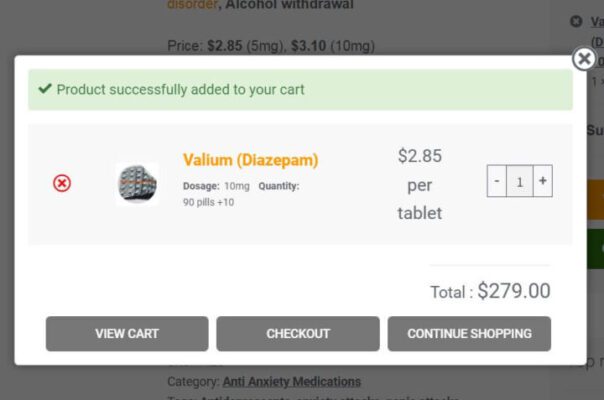 How to order Valium online- EuroMeds cart Popup